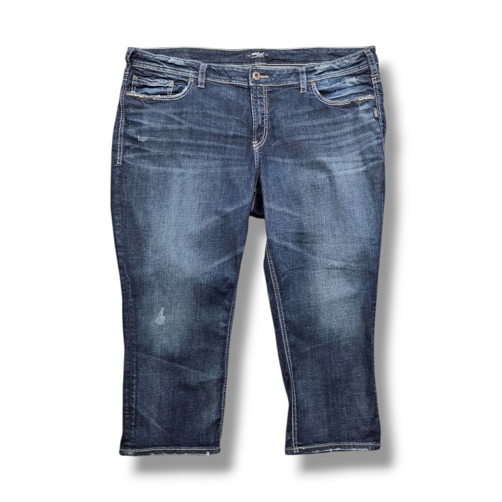 Silver Elyse Capri Jeans Womens Plus 22 High Rise Distressed Denim Stretch